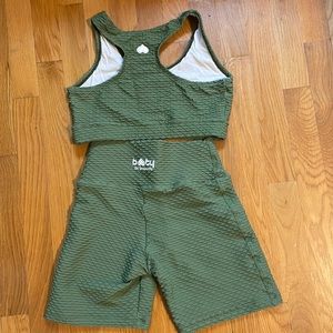 Booty by brabants croco skin bike shorts and top active set in sage